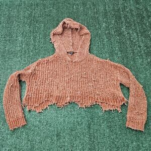 Buffalo David Bitton Women's Brown Orange Knitted Fringe Cropped Sweater sz S/P